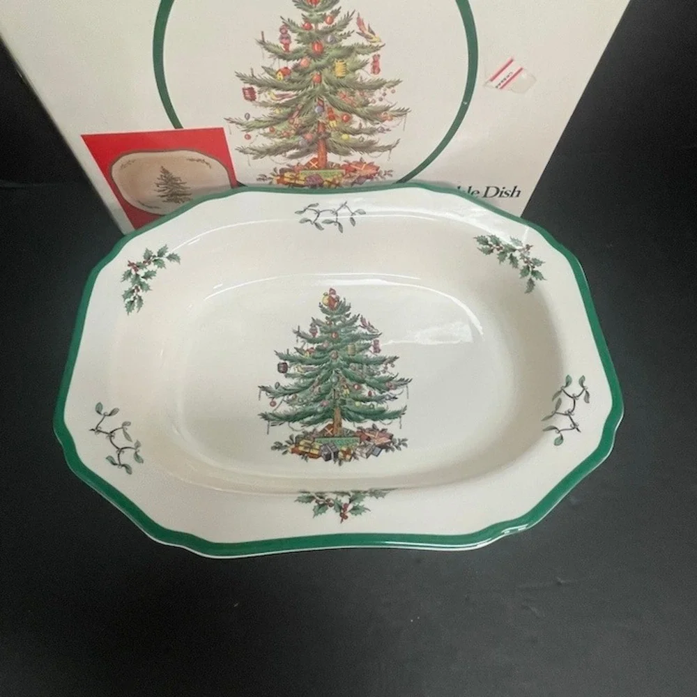 Vtg 1991 Spode Christmas Tree Large Rectangular Vegetable Dish Made in England